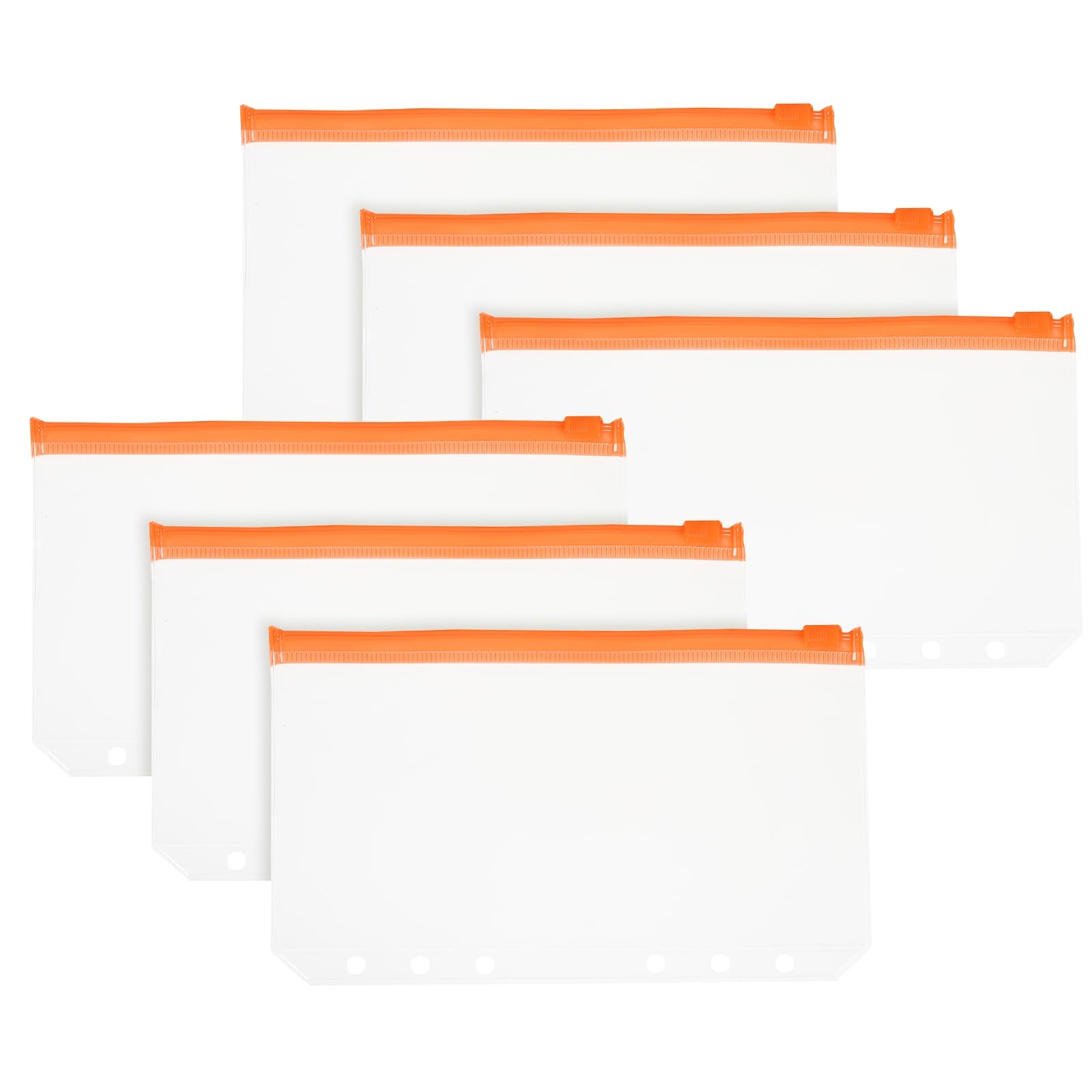 PATIKIL A6 Binder Pocket, 6 Pack 6 Holes Zipper Binder Pouch Budget Stuffing Envelopes Clear Storage Pocket Waterproof for Budget Planning Loose Leaf Bags, Orange Zip/Clear Pouch