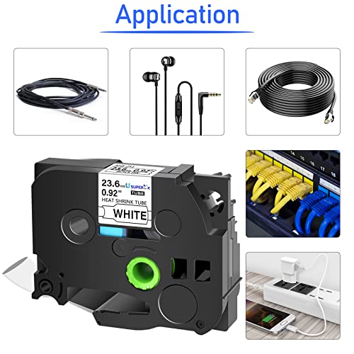 Image of USUPERINK 2 Pack Compatible for Brother Ptouch HSe-251 HSe251 HS-251 HS251 AHS-251 23.6mm 1 inch Black on White TZe Heat Shrink Tube Label Tapes