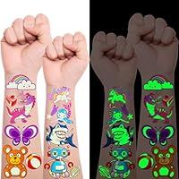 Party Bag Fillers for Kids, 30 Sheets 400 Styles, Glow in the Dark Kids Tattoos, Luminous Temporary Tattoos for Girls Boys, Waterproof Tattoo Stickers for Children, Glow Neon Party Accessories
