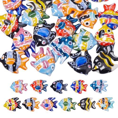 Hobbspring Lot de 22 perles d'espacement en porcelaine en forme de poisson tropical, en vrac, émaillées, faites à la main, en porcelaine, avec trou, pour la...