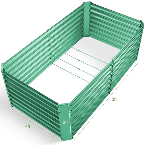 Image of Land Guard 8x4x2 ft Galvanized Raised Garden Bed Kit, Galvanized Planter Raised Garden Boxes Outdoor, Rectangular Large Metal Raised Garden Beds for Vegetables(Green)