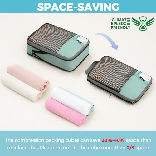 Image of BAGAIL 4 Set /6 Set /8 Set Compression Packing Cubes Travel Accessories Expandable Packing Organizers(HalfMesh,8-DustyBlue)