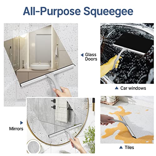 Image of AmazerBath Squeegee for Shower Glass Doors - All-Purpose Squeegee with Hook for Shower Doors, Windows, Mirrors, Tiles and Car Glass, 12 Inches (Pack of 2)