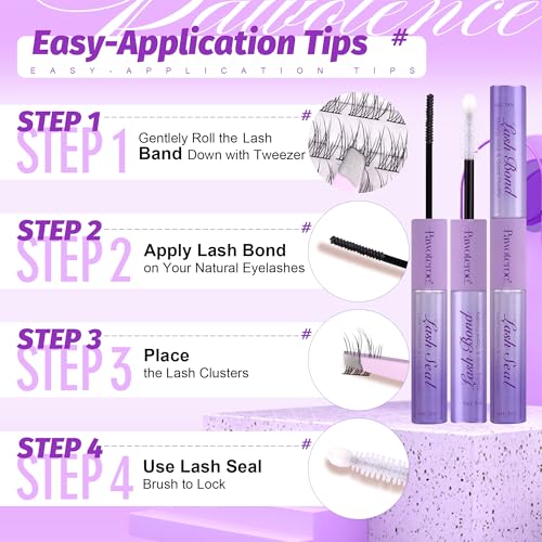 Image of Pawotence Lash Extension Kit Lash Clusters Multi-types Individual Lashes Natural Bottom, Light Volume, 20D 30D Clusters Eyelash Extension Kit with Lash Bond and Seal, Lash Applicator for Self Use
