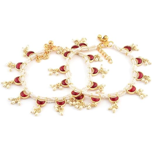 Kundan Drop Multistrand Anklets (2 Payals)