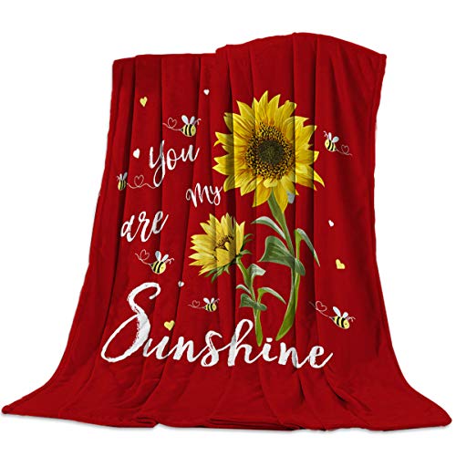Flash Deals - 40% OFF SODIKA Fleece Blanket Throw Soft Breathable Luxury Plush Travel Camping Blankets Lightweight for Sofa Couch Bed Sunflowers You are My Sunshine (60 x 80 Inches),Red