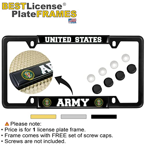 [Officially Licensed Product] - United States Army Domed Custom-Made Personalized Narrow (Thin) Top 4 Hole Metal Car License Plate Frame With Free Caps - Black (Quantity: 1 Frame) #TOP1