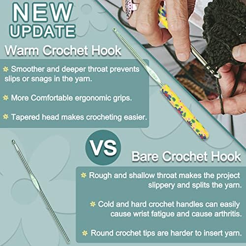 Coopay Crochet Hook Set, Soft Grip Crochet Hooks 12 Pack, Patterned Crochet Hooks Set for Arthritic Hands,Crochet Kits for Kids, Aluminum Solid Hook with Pretty Clay Handle,Crochet Gift Beginners