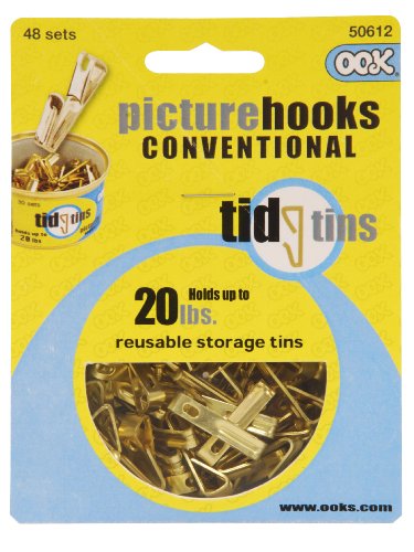 Image of OOK 50612 Picture Hangers, Art Hangers, Brass, Reusable Picture Hooks, 20lb (18 Set)
