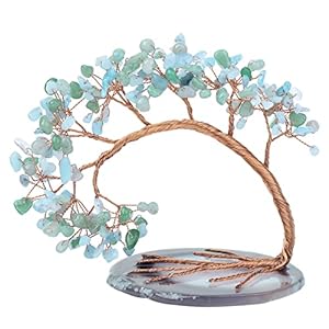 12cm Aventurin Bäumchen, grüner Kristallbaum auf Achat-Scheibe, Feng Shui | Edelstein-Baum