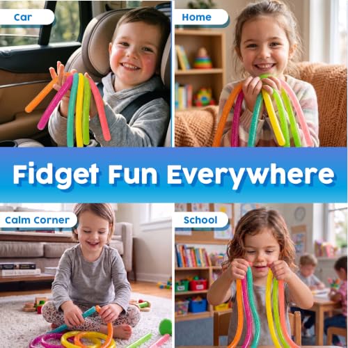 Image of BUNMO Sensory Toys Stretchy Strings for Toddlers 3+ - Stimulating & Addictive Fidget Toys for Kids - Hours of Fun for Kids - Non-Mouthable Toy 3+ - Glitter 6 Pack