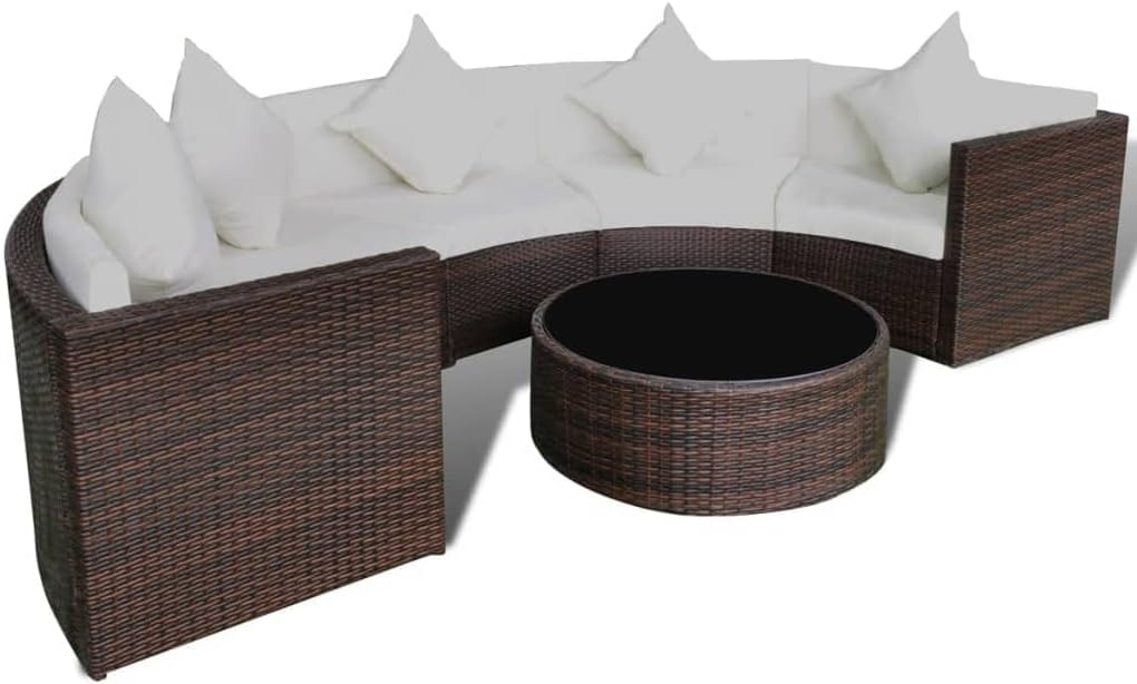 vidaXL Garden Lounge Set with Cushions 6 Piece Sofa Table Outdoor Patio Balcony Furniture Seating Weather-Resistant Poly Rattan Brown