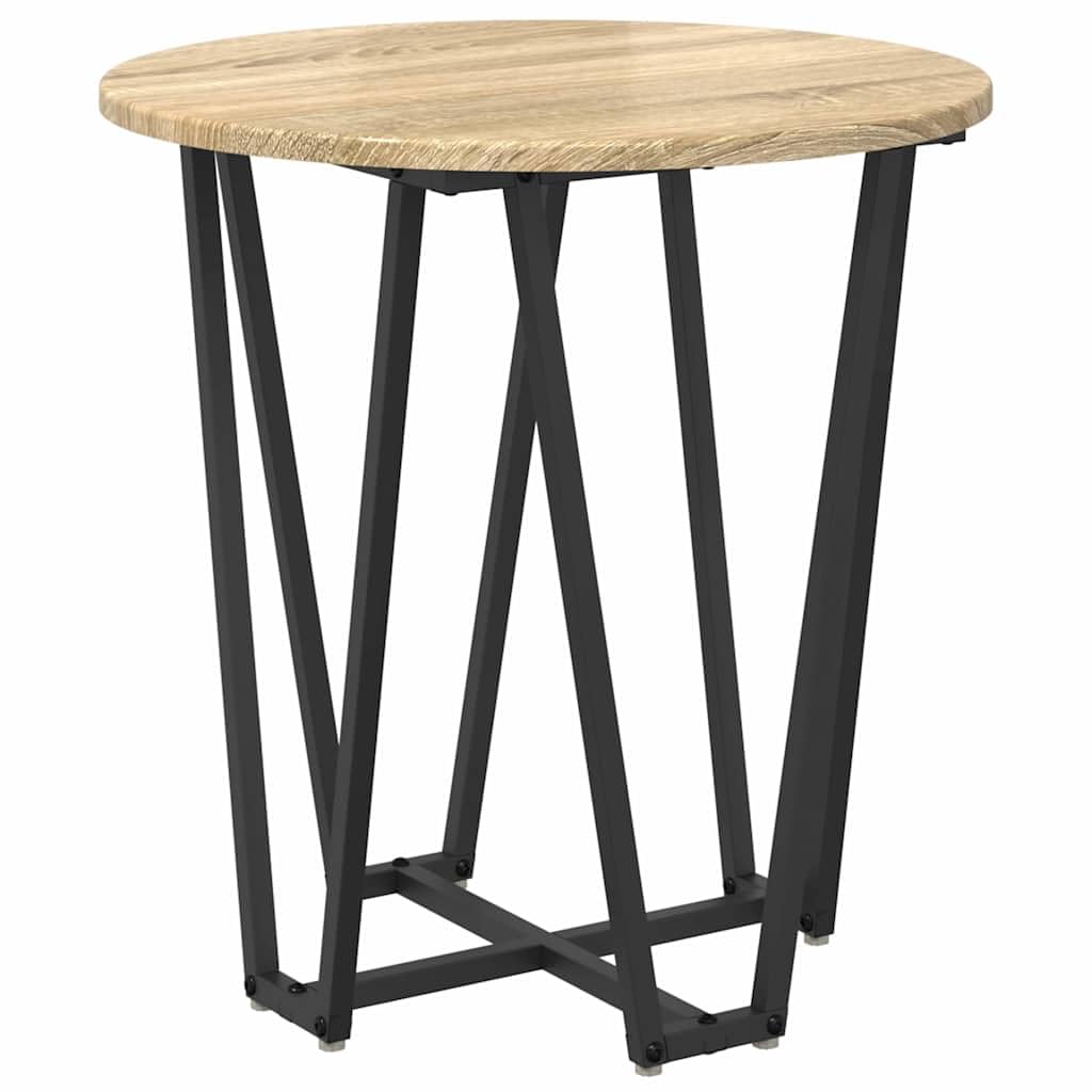 Juego de mesa auxiliar de 2 piezas de roble Sonoma y negro, mesas de centro redondas con marco de metal, prácticos estantes para sofá, salón, oficina, rincón de lectura, decoración y bebidas