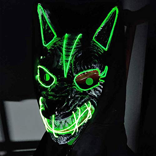 2021 New Halloween Cosplay Led Mask Wolf Head Ghost Face Clown Light Up Full Face Mask for Festival Cosplay Halloween Costume,Cosplay Unisex Animal LED Luminous Wolf Headgear Party Costume