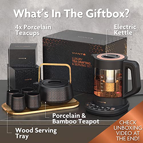Vianté Luxury Tea Party Set. Complete With Automatic Tea Maker With Tea Infuser For Loose Tea Or Tea Bags. Ceramic Serving Set. Tea Pot, Tea Cup Set And Wooden Tray. Excellent Gift For Tea Lovers. #TOP2