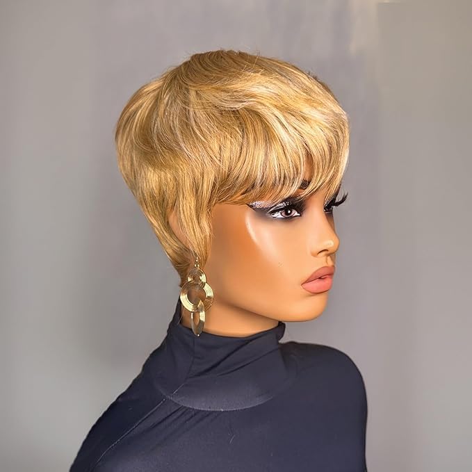 1/6 女性ヘッドB : 斜め視線 / Black Short Hair Pixie Cut Straight Short Bob Wig for Black Women 100