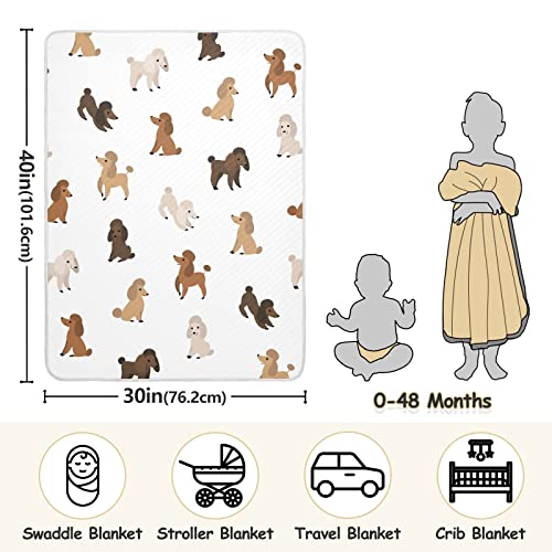 Image of Swaddle Blanket Cartoon Happy Poodle Cotton Blanket for Infants, Receiving Blanket, Lightweight Soft Swaddling Blanket for Crib, Stroller, Nursery Blankets, 30x40 in