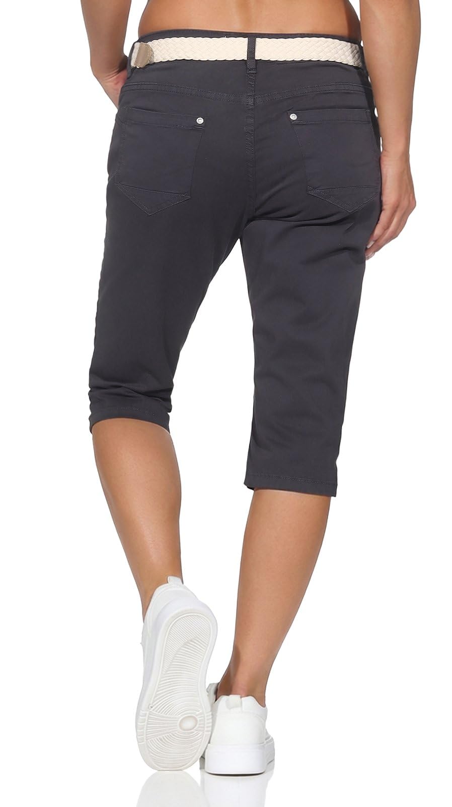 Sublevel Damen Capri Shorts LSL-510 knielange Hose mit Gürtel