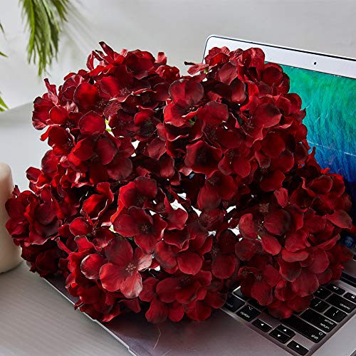 Kislohum Hydrangea Silk Flowers Heads With 10 Stems Burgundy Artificial Hydrangea Flower Head For Wedding Centerpieces Bouquets Diy Floral Decor Home Decoration #TOP5