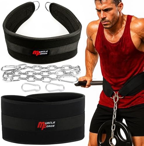 Cinturon Lastre Dominadas con Cadena 80cm - Soporta 240kg | Dip Belt y Cinturón Ruso de Pesas para Gimnasio | para Hombre, Musculación & Crossfit