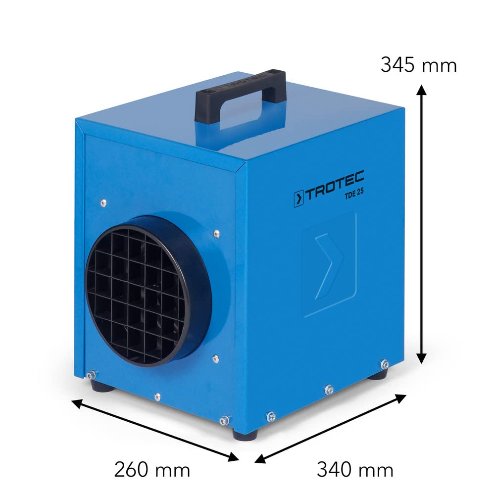 TROTEC Grzejnik elektryczny TDE 25, grzejnik budowlany, ogrzewanie 3 kW, termowentylator ochrona przed przegrzaniem, wytrzymała konstrukcja