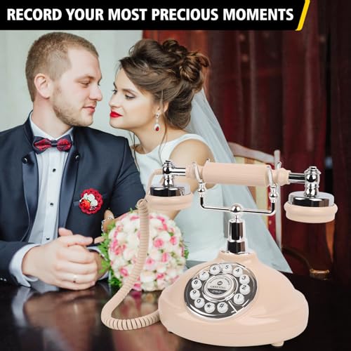 Image of Audio Guest Book Wedding Phone- Record Customized Audio Messages with GuestBook - A Personal and Convenient Way to Preserve Your Special Occasions (Beige Phone)