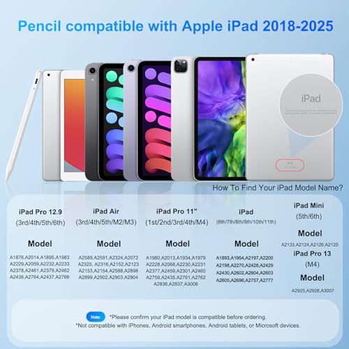 Image of 2 Pack Stylus Pen for iPad: Fast Charge for iPad Pencil Apple Pen with Palm Rejection Tilt Sensitivity - Pen for iPad 10 /9 /8 /7 /6, iPad Pro 12.9 inch /11 inch /13 inch M4, iPad mini 6 /5, iPad Air 5 /4 /3 /11 inch-13 inch M2