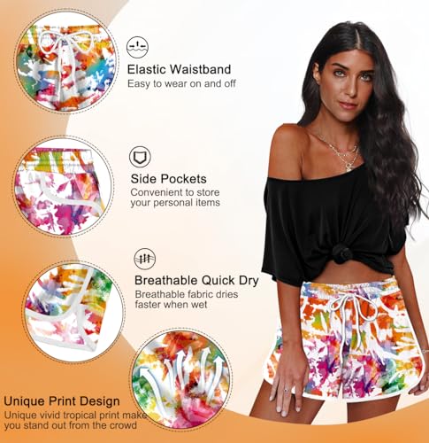 Image of For G and PL Women Summer Floral Beach Boardshorts with Pockets Swim Trunks