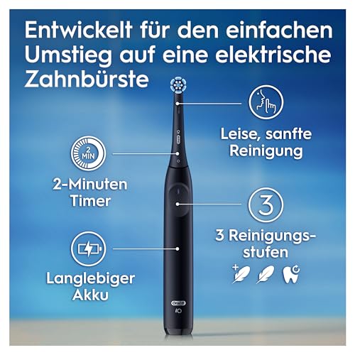 Oral-B iO Series 2 Elektrische Zahnbürste, Electric Toothbrush, DUO Pack, 2. Handstück, 3 Putzmodi für Zahnpflege, Reise-Etui, Aufsteckbürsten-Etui, Designed by Braun, Night Black, Calm Pink – Bild 6