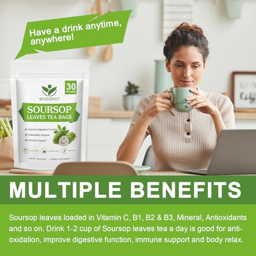 Organic Soursop Leaves Tea Bags - Soursop Graviola Leaves Herbal Tea bags for Immune Support, Antioxidant - Guanabana Leaves - Caffeine Free - 30 Tea Bags