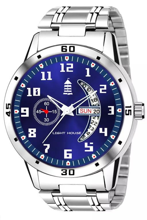 LIGHT HOUSE Round Shape Quartz Analog Mens Watch with Blue Colour Dial & Silver Colour Stainless Steel Strap (B0CLLQF3S7) Amazon Price History, Amazon Price Tracker