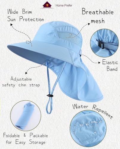 Image of Home Prefer UPF50 Wide Brim Kids Sun Hat Neck Flap Boys Girls Sun Protection Hat for Beach Fishing