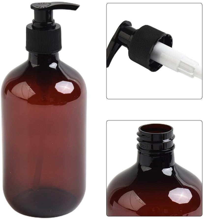 Dispenser Bottle, Empty Plastic Pump Bottles Dispenser Portable Refillable Bottle Container for Essential Oil Soap Lotion Shampoo(Brown)