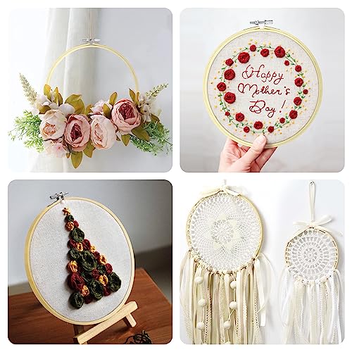 Image of Cldamecy 5 Pieces Embroidery Hoops 5 inch to 10 inch,Round Bamboo Adjustable Frame Circle Cross Stitch Hoop for Embroidery,Decoration and Art Craft Sewing