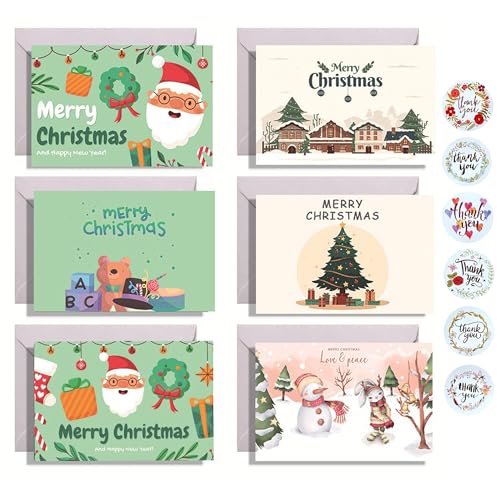 6枚 クリスマスカード クリスマス グリーティングカード 展開できる クリスマス メッセージカード おしゃれ お祝いカード 封筒付き ステッカー付き