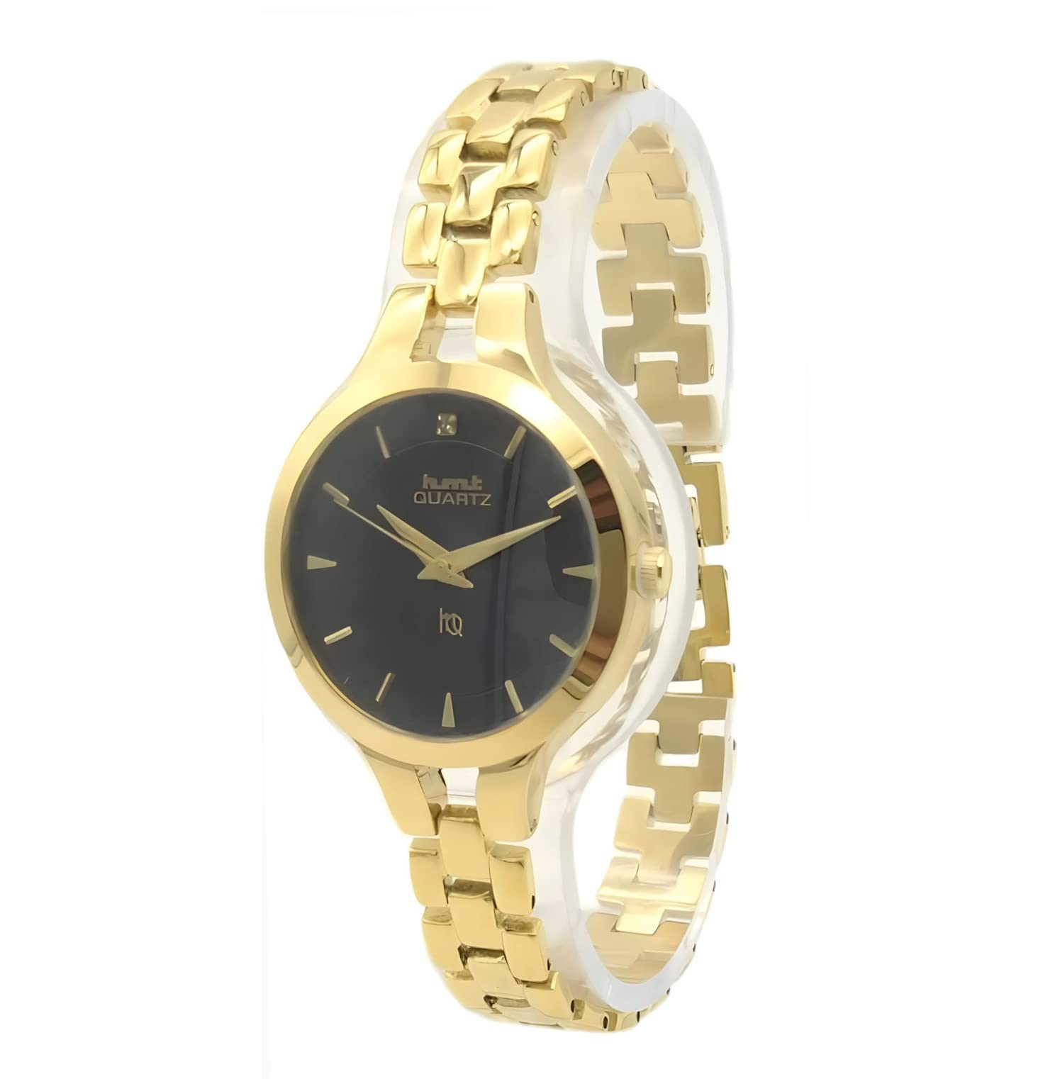 HMT FASHIONWrist Watch for Women, Gold Plated Brass Bracelet, Watch for Girls G1310B (Black Dial)