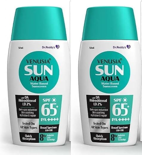 Dr. Reddy's Venusia Water Based Sunscreen SPF 65 | Broad Spectrum Protection | Powered by Antioxidants | Ultra-Light, Non-...