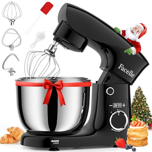 Küchenmaschine Knetmaschine 1500W | Facelle 5,5L &4,5L Teigmaschine Rührmaschine | Geräuscharm| 10+P Teigknetmaschine mit Rührhaken, Knethaken, Schneebesen und Spritzschutz