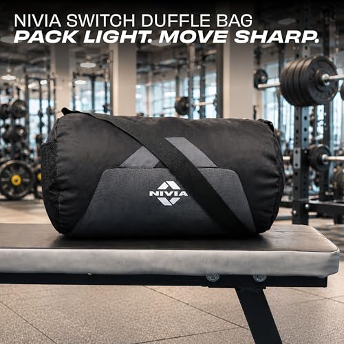 Image of Nivia Switch Duffle Bag 18.5L Polyester Gym Bag, Compact Sports Duffle for Men and Women, Lightweight Travel Training Bag, Gym Carry Bag (Black)
