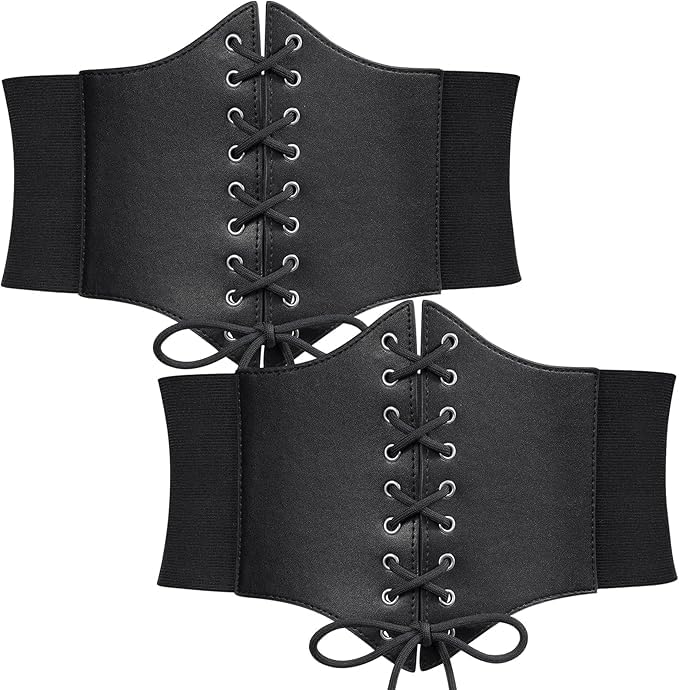 QYDMIN Corset Negro 2 Piezas Cinturón Mujer Retro, Pirata de Fiesta de Halloween Juego