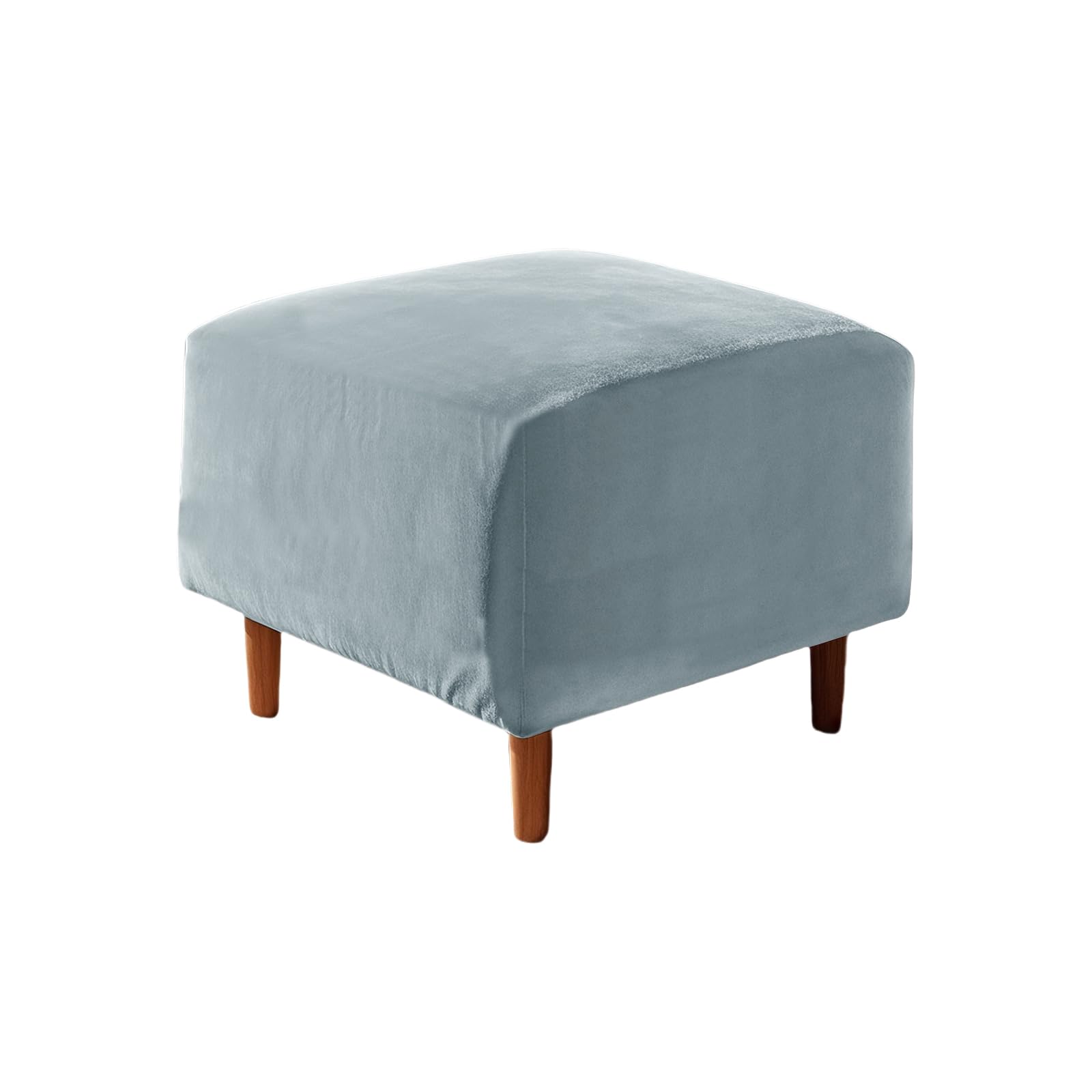 UNBBRRL Footstool Cover with Cushion Cover, Velvet Ottoman Protector Covers, Removable Pouffe Cover with 4 Ties for Living Room (Lightblue,Square S stool(1pc))