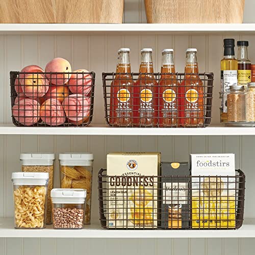mDesign Set van 6 multifunctionele korven van metaal – opbergmand voor keuken, voorraadkamer enz. – compacte en universele draadmand – bronskleur - Image 4