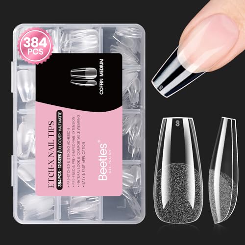 Image of Beetles Gel Nail Tips Etch-X- Coffin Medium, 384pcs 12 Sizes Pre-Etched