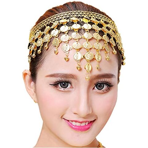 Fodattm Indian Dance Headband Tribal Hair Band Belly Dance Hair Hoop Gypsy Jewelry Gold Head Chain Cover