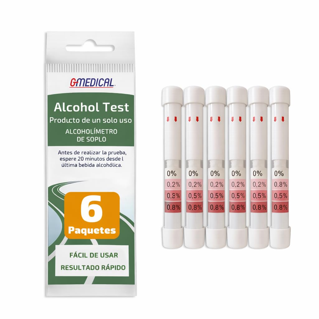 Test alkoholowy 6x na śliny – jednorazowe urządzenie zaprojektowane do | Skala chromatyczna · Wynik w 2 minuty · Bez baterii · Indywidualnie zapieczętowany · Do auta i podróży