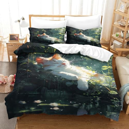 Housse de couette hypoallergique respirante king size microfibre imprimée chat - 3
