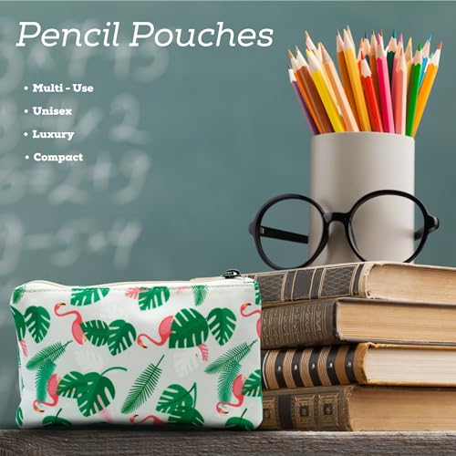 Image of VISMIINTREND Tropical Flamingo and Leaf Flat Pouch - Perfect for Girls & Boys, School | College | Office | Doument | Stationery | Make up | Travel