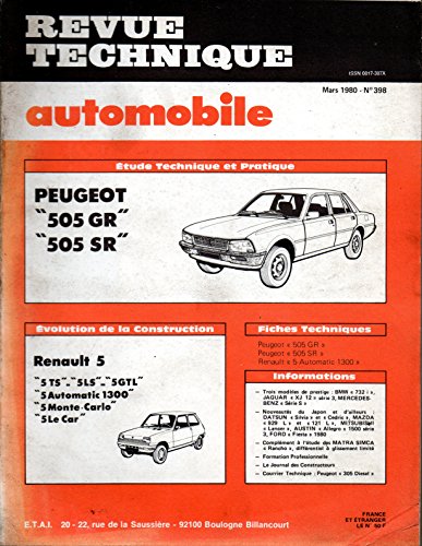  REVUE TECHNIQUE AUTOMOBILE N° 398 PEUGEOT 505 GR ET SR / 1971 CM3