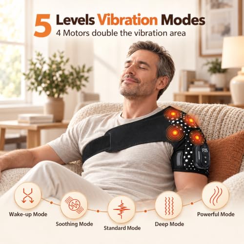 Cordless Shoulder Heating Pad with Detachable Remote, Heat & Vibration - image 2