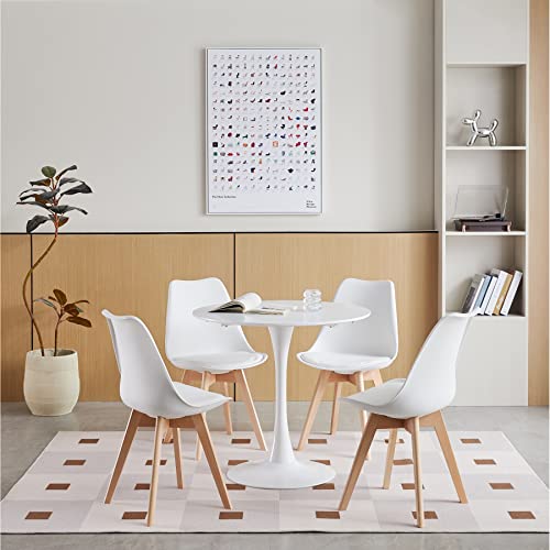 EGOONM Table à Manger Ronde avec 4 Chaises Rembourrées ; Ensemble de Meubles de Salle à Manger Scandinave Moderne pour Cuisine, Bureau, Jardin (Table...
